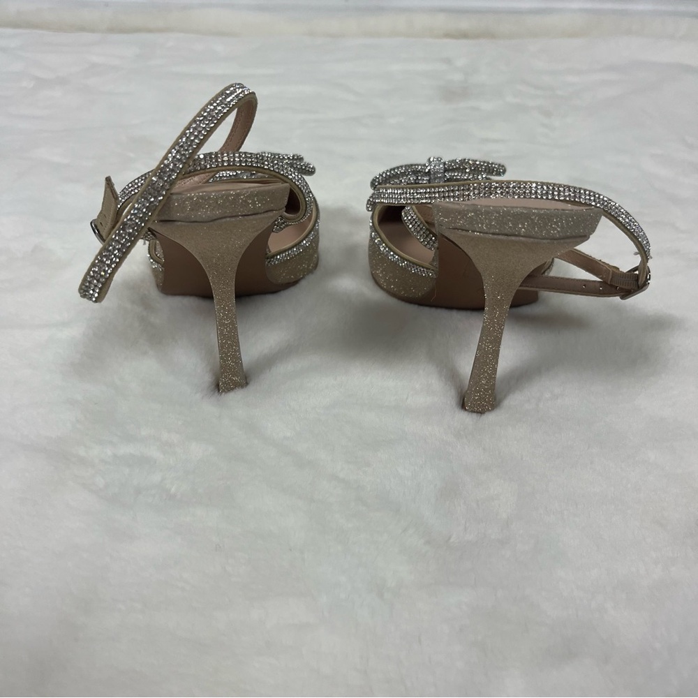 DREAM PAIRS GOLD GLITTER HEELS WITH CRYSTAL BOW SIZE 8.5 - Picture 14 of 16